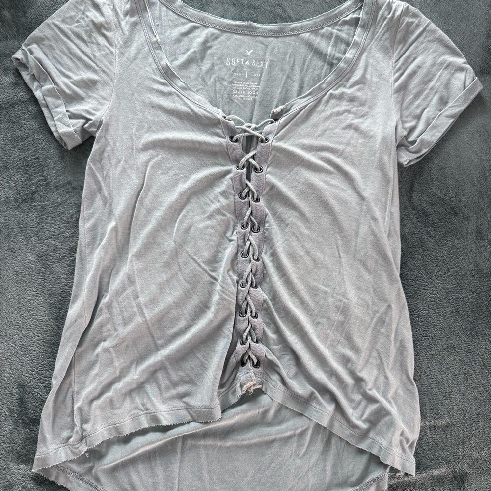 American Eagle Outfitters Light blue Lace-Up Tee